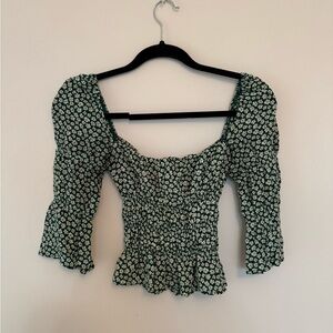 Reformation Green Floral Blouse